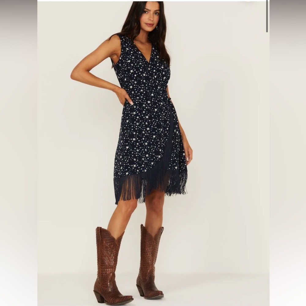 Idyllwind Navy & White Star Wrap Dress w/ Fringe